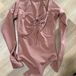 Abercrombie & Fitch Brown Bodysuit with Long Sleeves and V-Neck